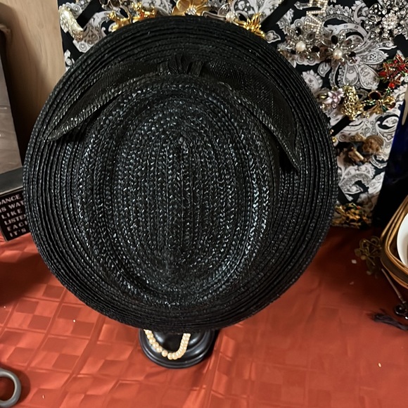 RARE VINTAGE BETMAR NEW YORK BLACK BOW SPRING STRAW DERBY/CHURCH/FORMAL HAT - Picture 3 of 9